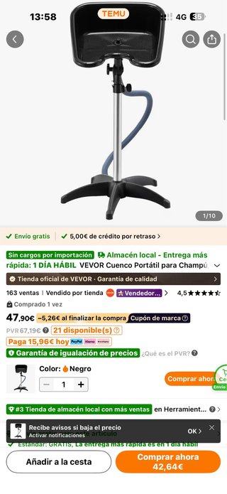Lavacabezas Portátil VEVOR Nuevo sin utilizar