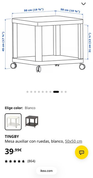 Mesa auxiliar IKEA Tingby blanca con ruedas