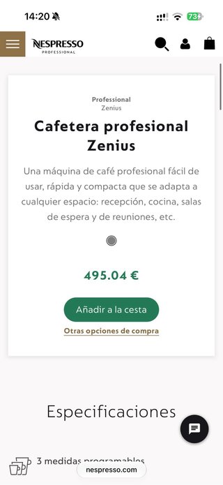 Cafetera Nespresso Zenius Profesional