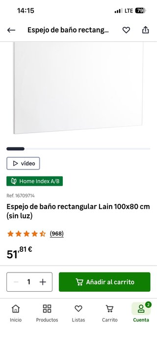 Espejo Baño Rectangular Lain 100x80cm