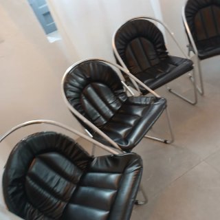 Juego 5 Sillones Oficina Vintage Piel y Metal
