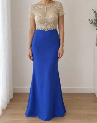 Vestido fiesta azul y dorado