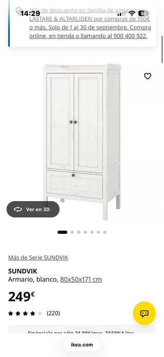Armario blanco Ikea SUNDVIK 80x50x171 cm