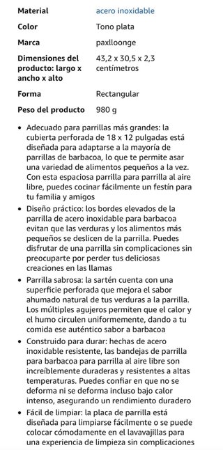 Bandeja de parrilla acero inoxidable