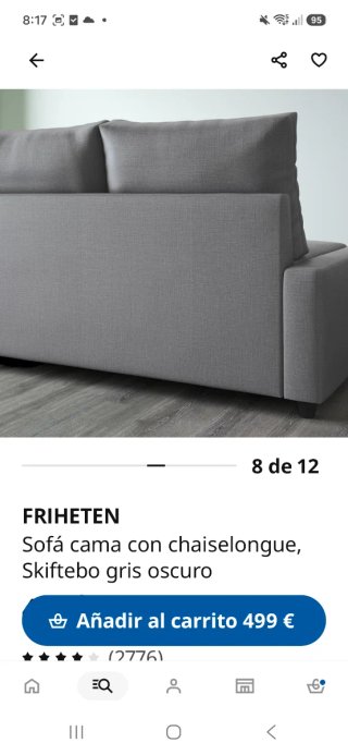 Sofá Cama Gris Tela