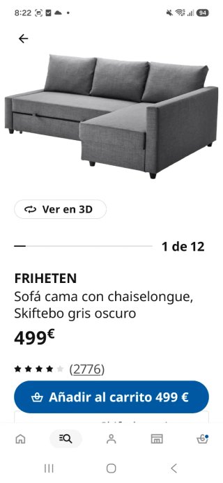 Sofá Cama Gris Tela