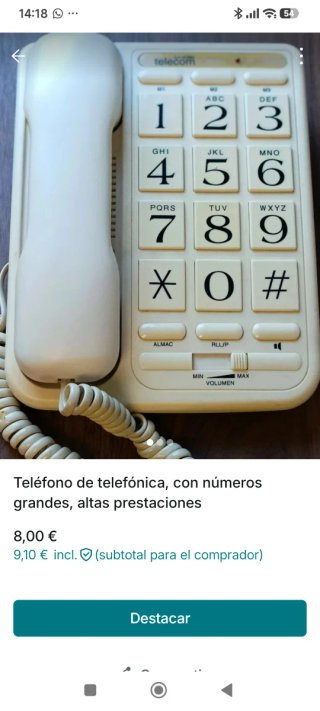 Teléfono fijo Telecom teclas grandes