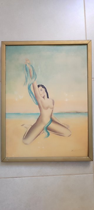 Pintura Vintage Mujer Playa