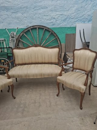 Juego Sofá y 2 Sillas Vintage Madera