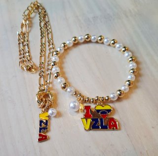Collar y Pulsera Perlas y Dijes Venezuela