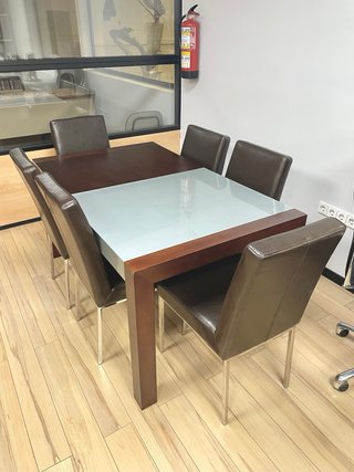 Mesa Comedor Extensible Madera y Cristal