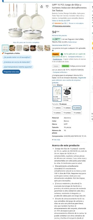 Juego de Ollas y Sartenes GIPP 16 piezas