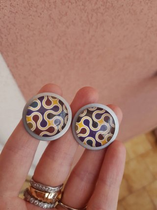 Orecchini vintage inox cabochon, per lobi forati