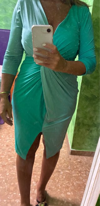 Vestido fiesta verde y turquesa