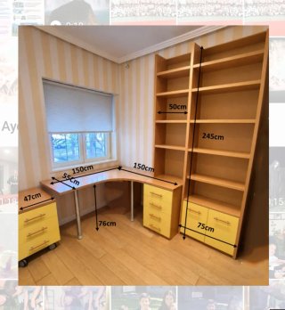 Escritorio modular con estanterías y cajoneras