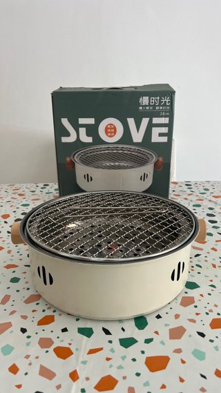 Barbacoa sin humo beige y plata