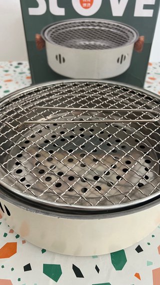 Barbacoa sin humo beige y plata