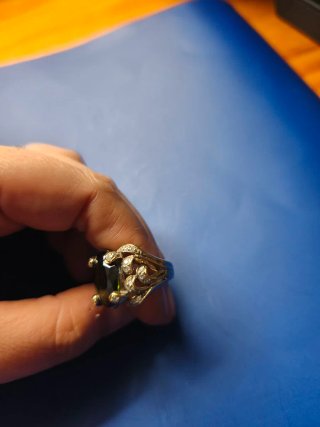 Anillo Plata 925 Piedra Verde Talla 14