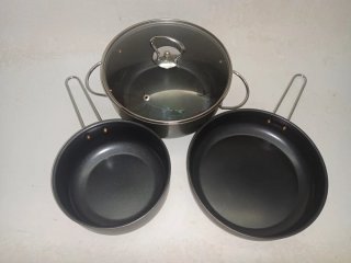 Conjunto 3 panelas aço com tampa vidro