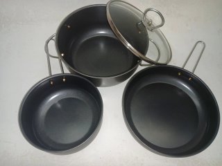 Conjunto 3 panelas aço com tampa vidro