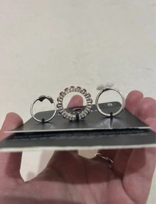 Pack 3 anillos plateados rosa blanco New Yorker