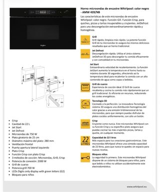 Microondas Whirlpool Negro integrable