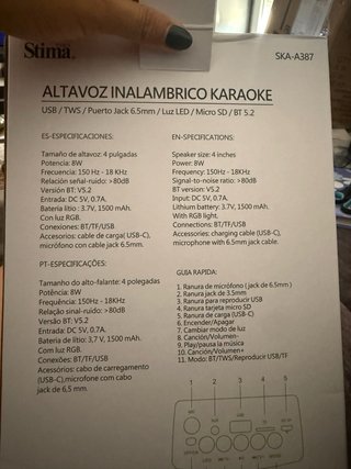 Altavoz Karaoke Stima SKA-A387 con Micrófono