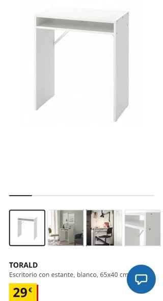 Escritorio TORALD de IKEA, blanco, con estante.