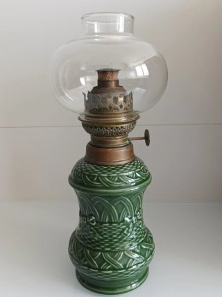 Quinqué antiguo cerámica esmaltada
