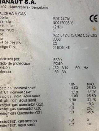 REPUESTOS DE CALDERA MANAUT MURA M97 24 CM