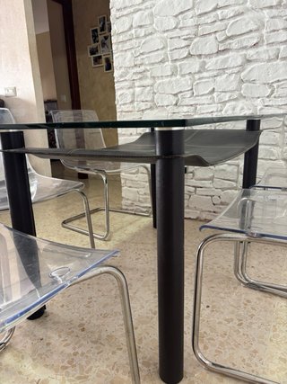 Mesa cristal templado con 6 sillas