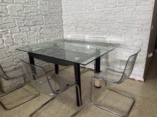 Mesa cristal templado con 6 sillas