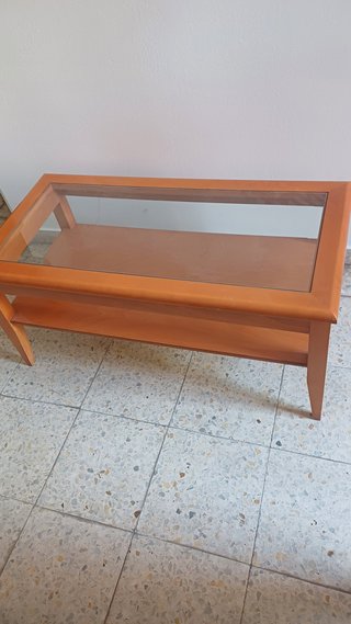Mesa centro madera y cristal elevable