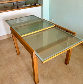 Mesa Comedor Extensible Madera y Cristal
