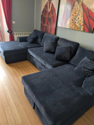 Sofá chaise longue azul/gris