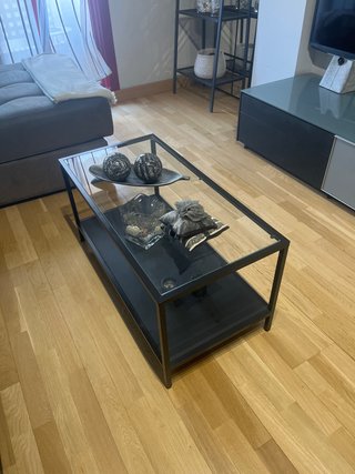Mesa de centro cristal y metal negra