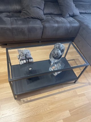 Mesa de centro cristal y metal negra