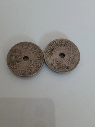 Moneda Antigua Española 25 Cts 1937