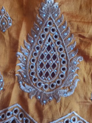 Tela Sari Indio Naranja Bordado