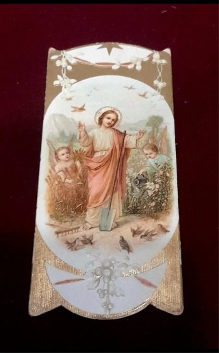 Estampa antigua religiosa Jesús y ángeles