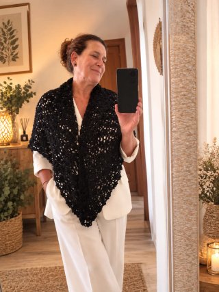 Mantón crochet negro con azul