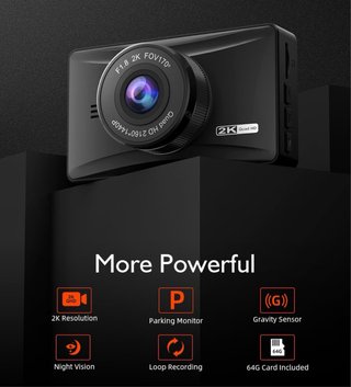 Cámara Dashcam Coche 2K QHD + Tarjeta 64GB - Nueva