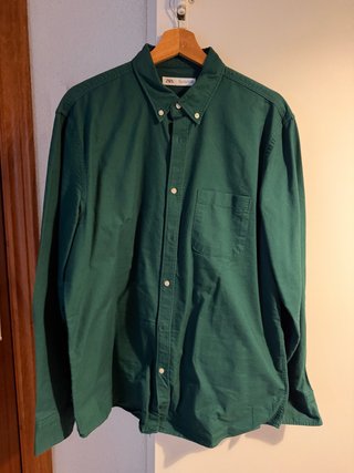 Camisa Zara Manga Larga Verde Oscura