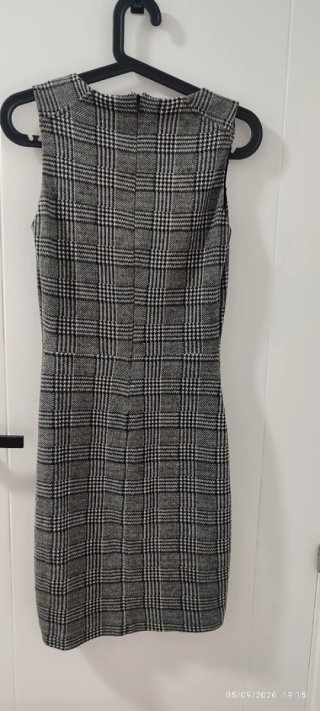 Vestido Mango Cuadros Gris Talla XS