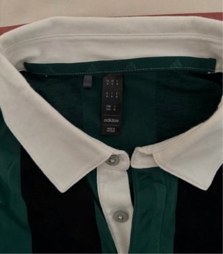 Polo Adidas Rayas Verde y Negro Manga Larga