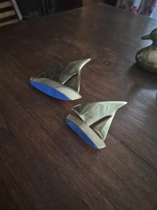 2 Veleros Latón Mid-Century