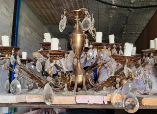 Lampadario vintage rame anni '50 cristalli