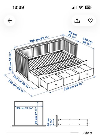Diván Cama Ikea Hemnes Blanco + colchones Emma