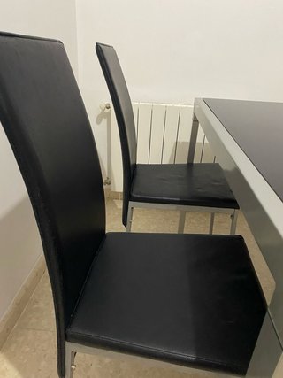 Mesa Comedor Extensible Cristal Negra y Plata