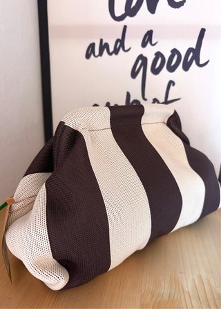 Bolso Clutch Rayas Marrón Beige Nuevo